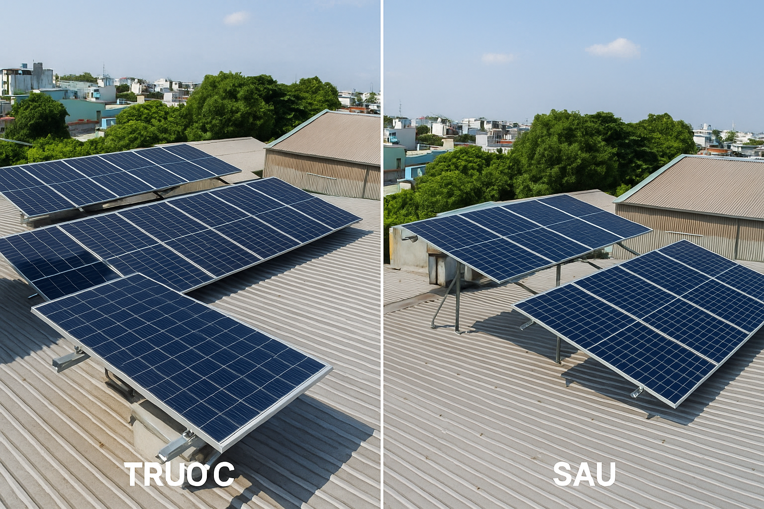 Trước & Sau: cải thiện sản lượng khi đổi góc nghiêng + chống bóng che