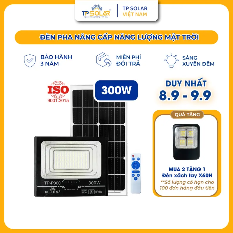 Đèn Pha Năng Lượng Mặt Trời TP Solar Công Suất 300W TP-P300 Pin MONO Sạc Nhanh